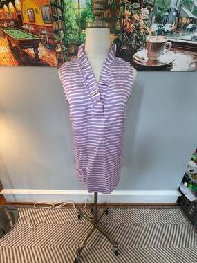 Devon Baer Lavender Striped Sleeveless Ruffle Collar V-neck Silk Blouse size S